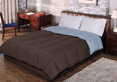 *Click on pic. for Add'l Colors* Solid Reversible Down Alternative Microfiber All Season Comforter, Full/Queen *Free Shipping* (Color: Choco/Sky Blue)