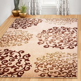 *Click on pic. for Add'l Sizes* Amber Non-Slip Floral Medallion Indoor Washable Area Rugs and Runner, Camel *Free Shipping* (Size: 4' x 6')