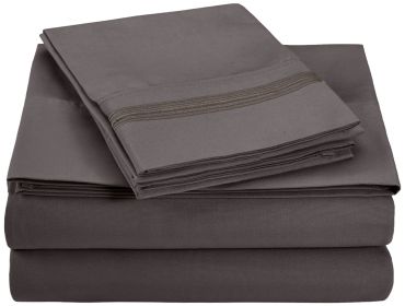 *Click on pic. for Add'l Colors & Sizes* 5 Embroidered Lines Microfiber Deep Pocket Sheet Set *Free Shipping on orders over $45* (Size/Color: Twin/Charcoal)