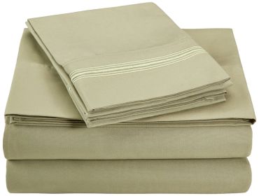 *Click on pic. for Add'l Colors & Sizes* 5 Embroidered Lines Microfiber Deep Pocket Sheet Set *Free Shipping on orders over $45* (Size/Color: Twin/Sage)