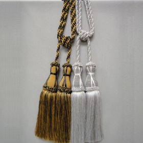 *Click on pic. for Add'l Colors* 9.5"x34" Hand Crafted Tassel Curtain Tie Backs (Color: Black/Old Gold)