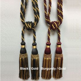 *Click on pic. for Add'l Colors* 7"x32" Hand Crafted Tassel Curtain Tie Backs (Color: Black/Gold)
