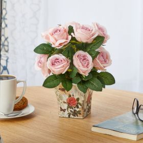 *Click on pic. for Add'l Colors* 11” Rose Artificial Arrangement In Floral Vase (Color: Pink)