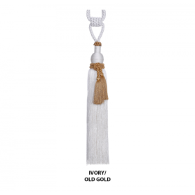 *Click on pic. for Add'l Colors* 9"x33" Hand Crafted Tassel Curtain Tie Backs (Color: Ivory/Old Gold)