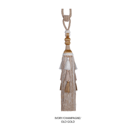 *Click on pic. for Add'l Colors* 9"x31" Hand Crafted Tassel Curtain Tie Backs (Color: Ivory/Champagne/Old Gold)