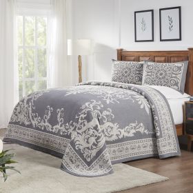 *Click on pic. for Add'l Colors* Textured Medallion Oversized Bedspread Set in Jacquard-Weave, Queen *Free Shipping* (Color: Denim Blue)