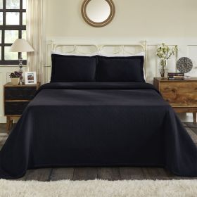 *Click on pic. for Add'l Colors* Basket Weave Matelasse Cotton Bedspread Set, Queen *Free Shipping* (Color: Navy Blue)