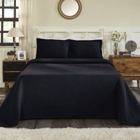 *Click on pic. for Add'l Colors* Basket Weave Matelasse Cotton Bedspread Set, Queen *Free Shipping* (Color: Navy Blue)