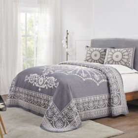 *Click on pic. for Add'l Colors* Textured Medallion Oversized Jacquard Weave Bedspread, Queen *Free Shipping* (Color: Denim Blue)
