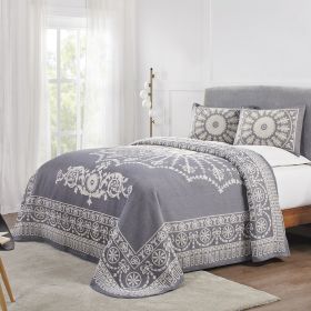 *Click on pic. for Add'l Colors* Textured Medallion Oversized Jacquard Weave Bedspread, Queen *Free Shipping* (Color: Denim Blue)
