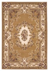 *Click on pic. for Add'l Sizes* Beige and Ivory Hand Carved Floral Medallion Indoor Area Rug (Size: 1'6'x2'6")