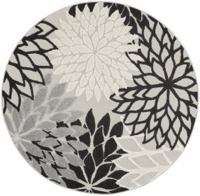 *Click on pic. for Add'l Sizes* Round Black Gray White Indoor Outdoor Area Rug (Size: 4')