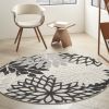 *Click on pic. for Add'l Sizes* Round Black Gray White Indoor Outdoor Area Rug