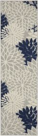 *Click on pic. for Add'l Sizes* Ivory and Navy Indoor Outdoor Area Rug (Size: 2’ x 6’ Runner)