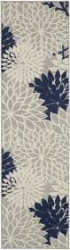 *Click on pic. for Add'l Sizes* Ivory and Navy Indoor Outdoor Area Rug (Size: 2â€™ x 6â€™ Runner)