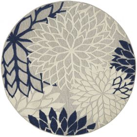 *Click on pic. for Add'l Sizes* Round Ivory and Navy Indoor Outdoor Area Rug (Size: 4')