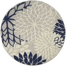 *Click on pic. for Add'l Sizes* Round Ivory and Navy Indoor Outdoor Area Rug (Size: 4')