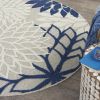 *Click on pic. for Add'l Sizes* Round Ivory and Navy Indoor Outdoor Area Rug