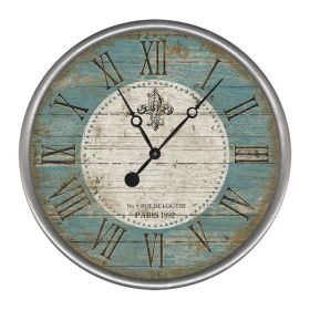 *Click on pic. for Add'l Sizes* Vintage Teal Fleur de Lis Parisian Wall Clock (Size: 15")