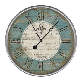 *Click on pic. for Add'l Sizes* Vintage Teal Fleur de Lis Parisian Wall Clock (Size: 15")