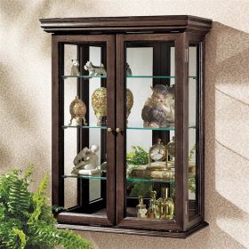 Country Tuscan Hardwood Wall Curio Cabinet (Color: Walnut)